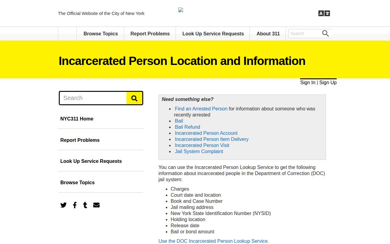 Kings County NYC DOC custody lookup instructions for booking records